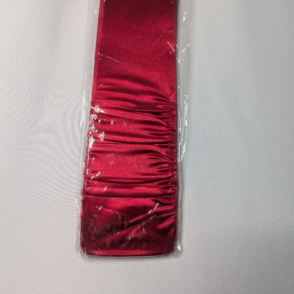 New Womens Red Semi Shiny Ruched Scrunched Satin Evening Gloves One Size